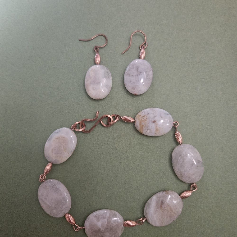 Elegant Stone Jewelry Set with Rose Accents